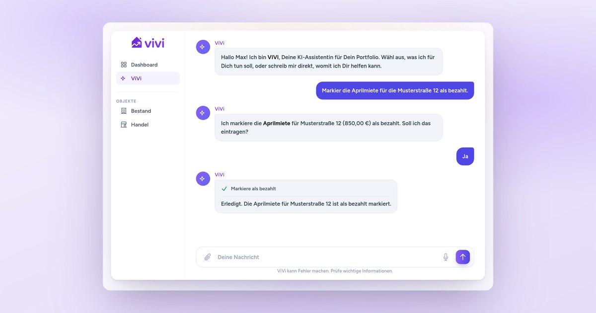 ViVi-AI-Chat: Nutzer bittet im Gespräch, eine Miete als bezahlt zu markieren, ViVi bestätigt und erledigt es